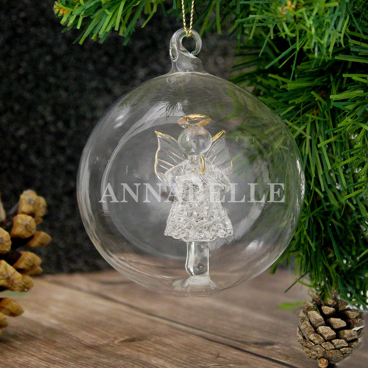 Personalised Name Only Angel Glass Bauble - part of the Gifts Finder Personalised Glass Baubles collection