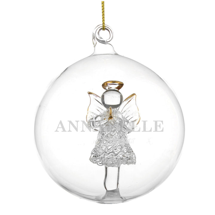 Personalised Name Only Angel Glass Bauble - part of the Gifts Finder Personalised Glass Baubles collection