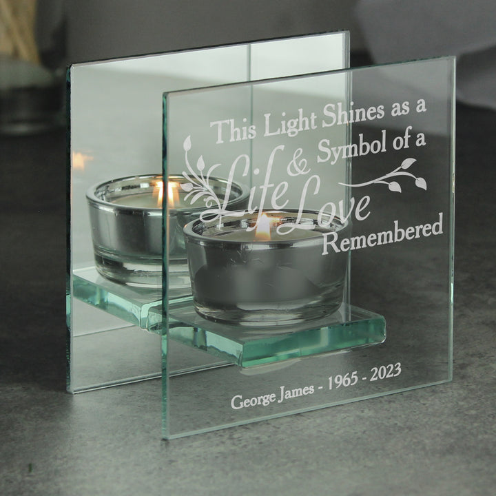 Buy Personalised Life & Love Mirrored Glass Tea Light Candle Holder at www.giftsfinder.co.uk