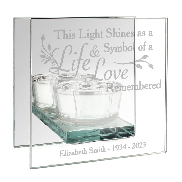 Buy Personalised Life & Love Mirrored Glass Tea Light Candle Holder at www.giftsfinder.co.uk