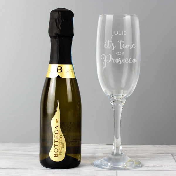 Buy Personalised Its Time for Prosecco Flute & Mini Prosecco Set at www.giftsfinder.co.uk