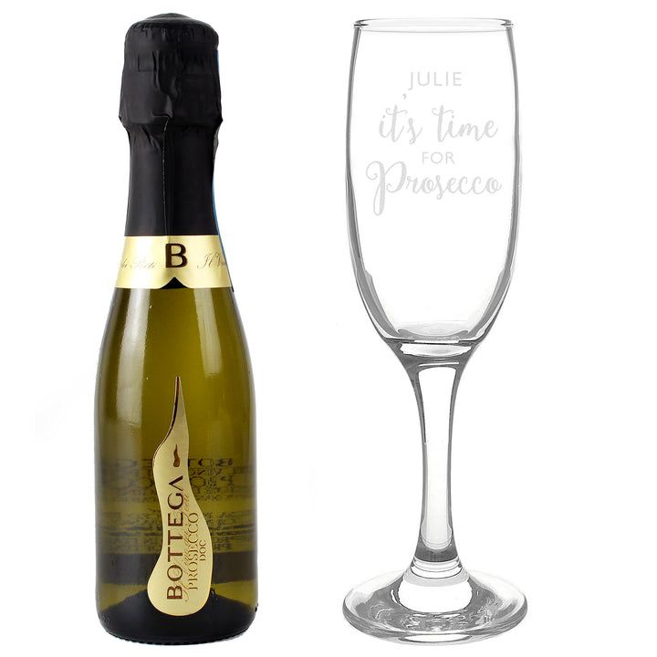 Personalised Its Time For Prosecco Flute & Mini Prosecco Set - part of the Gifts Finder Personalised Prosecco Gifts collection