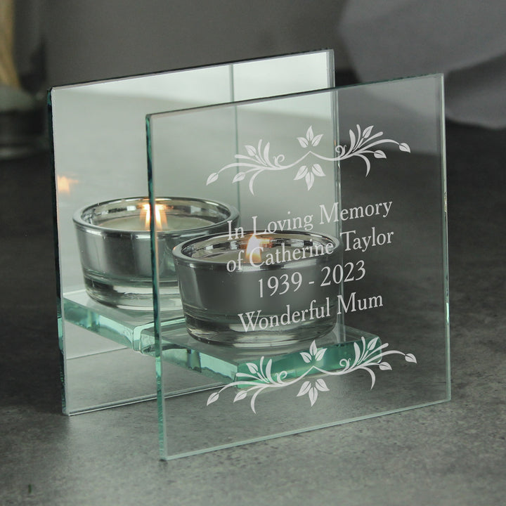 Personalised Sentiments Mirrored Glass Tea Light Candle Holder - part of the Gifts Finder Personalised Candle Holders collection