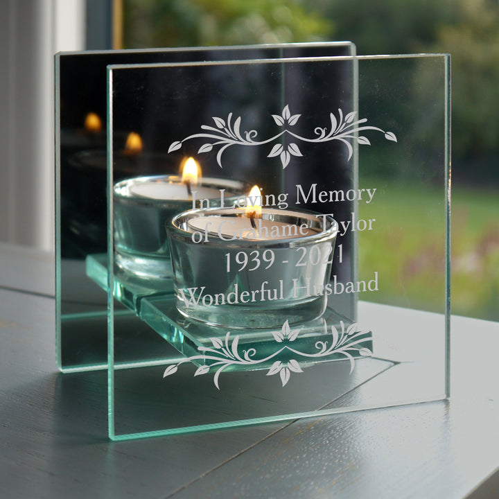 Personalised Sentiments Mirrored Glass Tea Light Candle Holder - part of the Gifts Finder Personalised Candle Holders collection