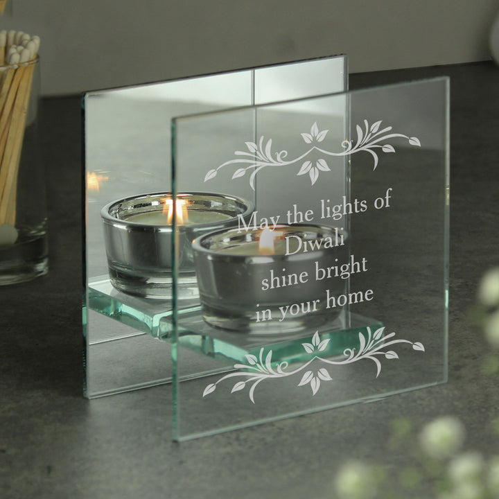 Personalised Sentiments Mirrored Glass Tea Light Candle Holder - part of the Gifts Finder Personalised Candle Holders collection