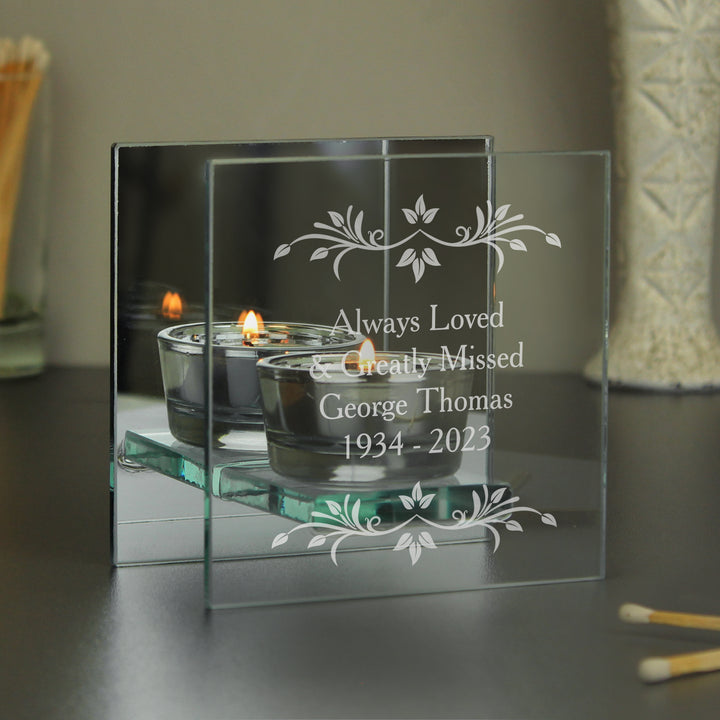 Personalised Sentiments Mirrored Glass Tea Light Candle Holder - part of the Gifts Finder Personalised Candle Holders collection