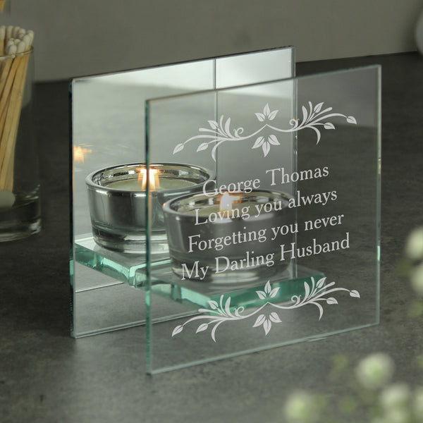 Buy Personalised Sentiments Mirrored Glass Tea Light Candle Holder at www.giftsfinder.co.uk