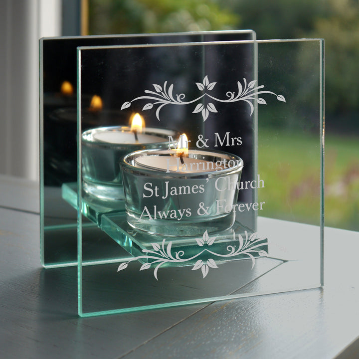 Personalised Sentiments Mirrored Glass Tea Light Candle Holder - part of the Gifts Finder Personalised Candle Holders collection