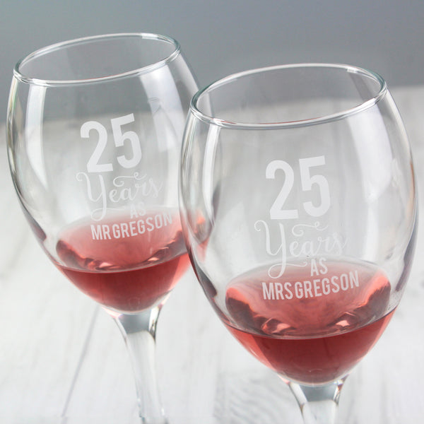 Buy Personalised Years As... Wine Glass Set at www.giftsfinder.co.uk