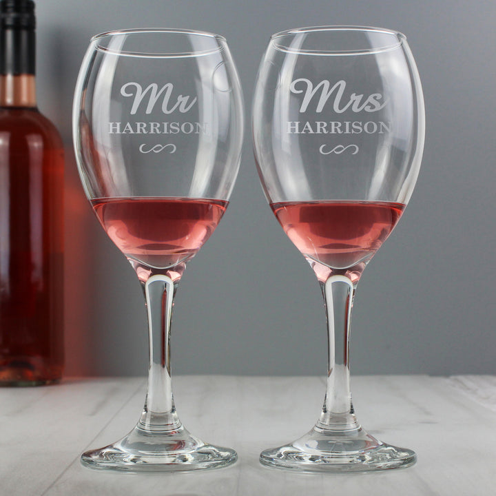 Personalised Mr & Mrs Wine Glass Set - part of the Gifts Finder Personalised Wedding Gifts collection