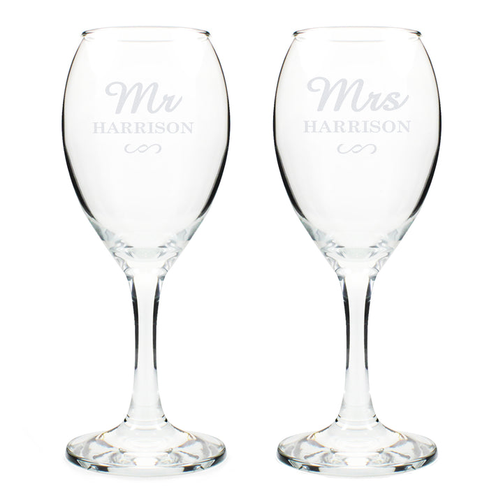 Personalised Mr & Mrs Wine Glass Set - part of the Gifts Finder Personalised Wedding Gifts collection