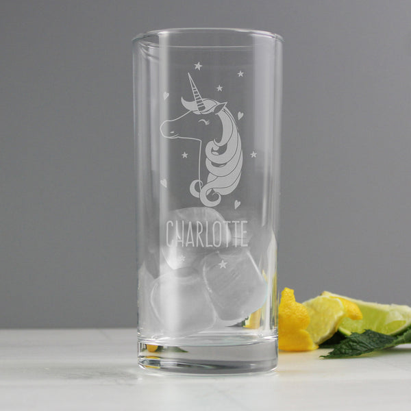 Personalised Unicorn Engraved Hi Ball Glass - part of the Personalised Hi Ball Glasses collection