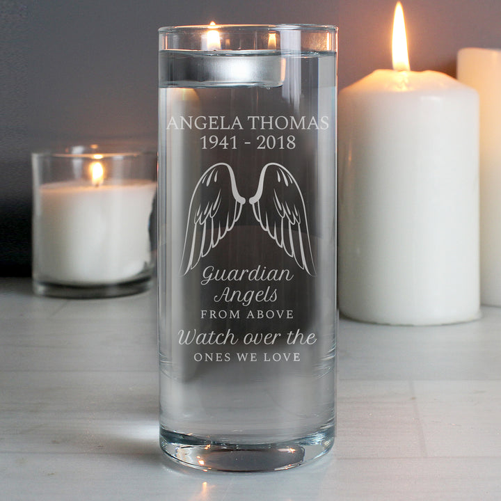 Buy Personalised Guardian Angel Wings Floating Candle Holder at www.giftsfinder.co.uk