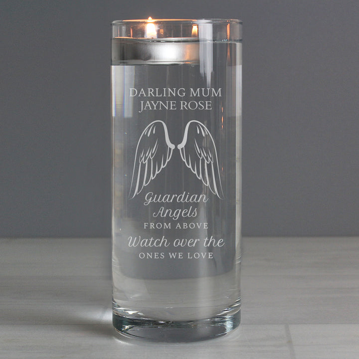 Buy Personalised Guardian Angel Wings Floating Candle Holder at www.giftsfinder.co.uk