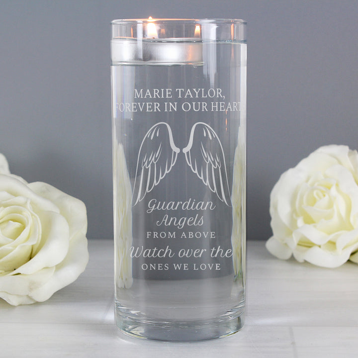 Buy Personalised Guardian Angel Wings Floating Candle Holder at www.giftsfinder.co.uk