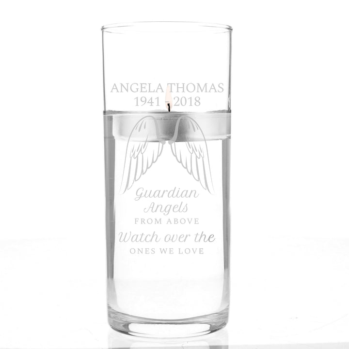 Buy Personalised Guardian Angel Wings Floating Candle Holder at www.giftsfinder.co.uk