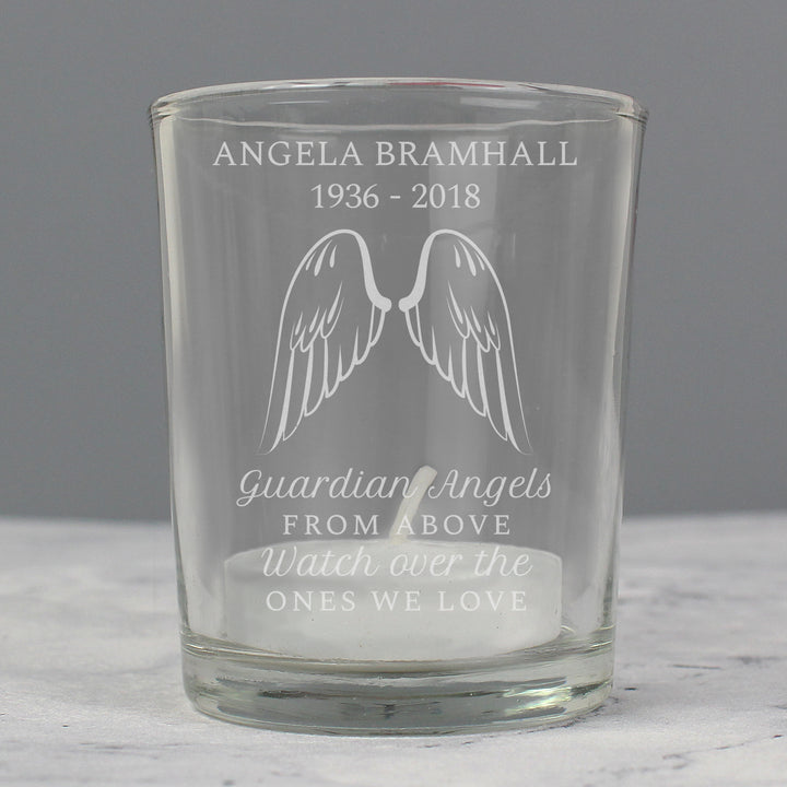 Buy Personalised Guardian Angel Wings Votive Candle Holder at www.giftsfinder.co.uk