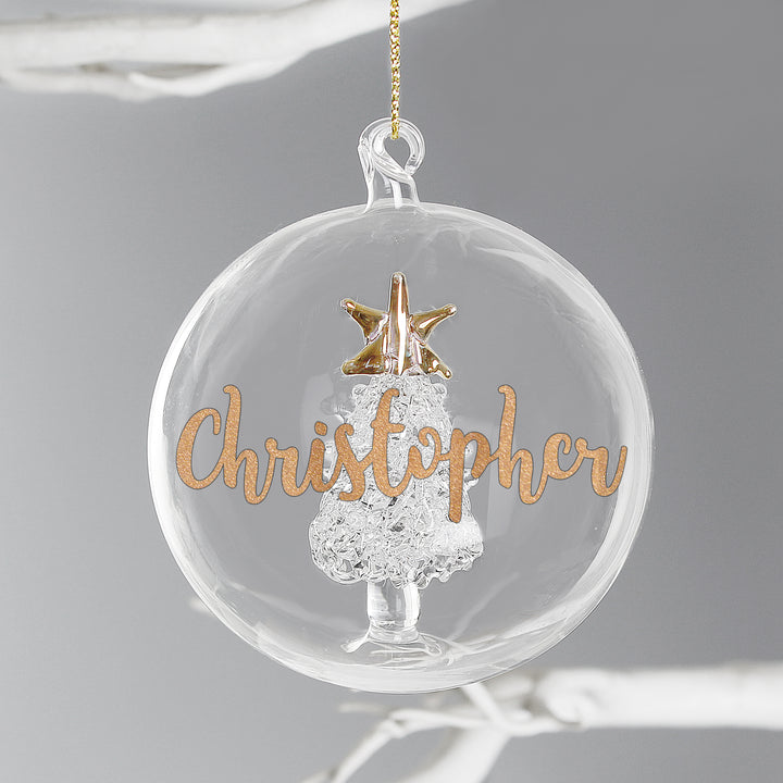 Buy Personalised Gold Glitter Name Only Tree Glass Bauble at www.giftsfinder.co.uk