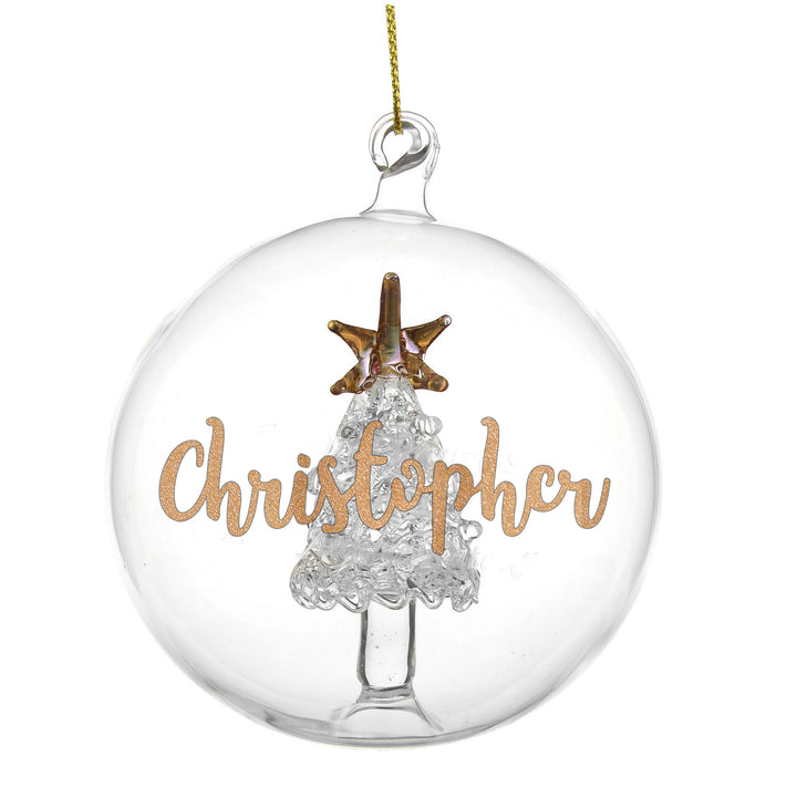 Buy Personalised Gold Glitter Name Only Tree Glass Bauble at www.giftsfinder.co.uk