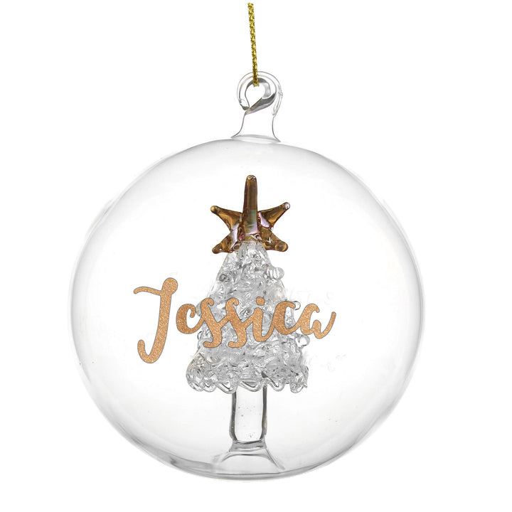 Buy Personalised Gold Glitter Name Only Tree Glass Bauble at www.giftsfinder.co.uk