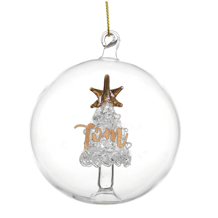 Buy Personalised Gold Glitter Name Only Tree Glass Bauble at www.giftsfinder.co.uk