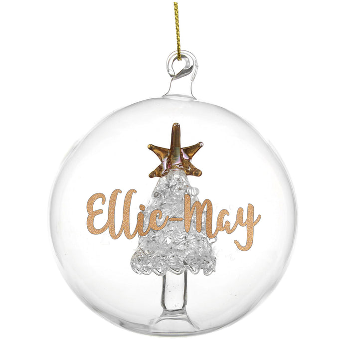 Buy Personalised Gold Glitter Name Only Tree Glass Bauble at www.giftsfinder.co.uk