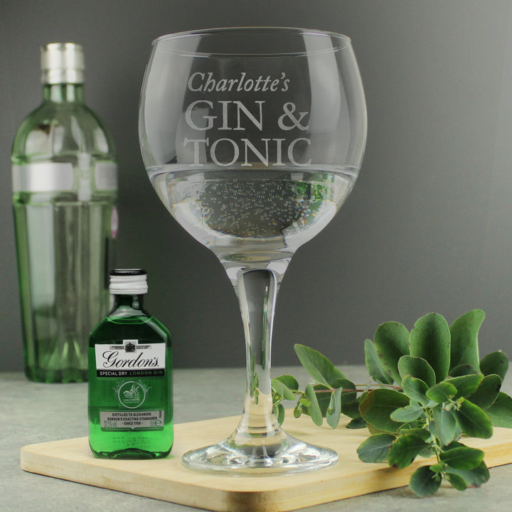 Personalised Gin & Tonic Balloon Glass With Gin Miniature Set - part of the Gifts Finder Personalised Alcohol Gift Sets collection