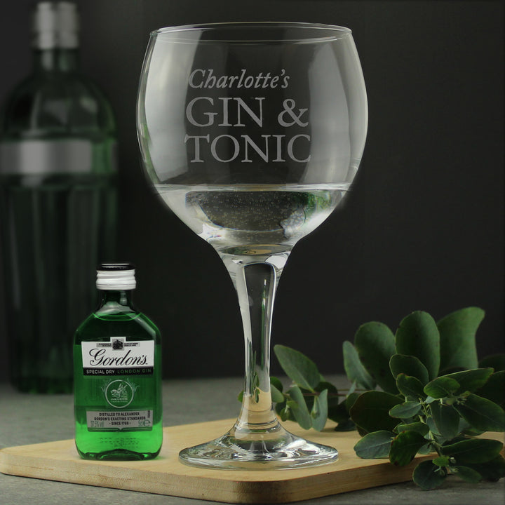 Personalised Gin & Tonic Balloon Glass With Gin Miniature Set - part of the Gifts Finder Personalised Alcohol Gift Sets collection