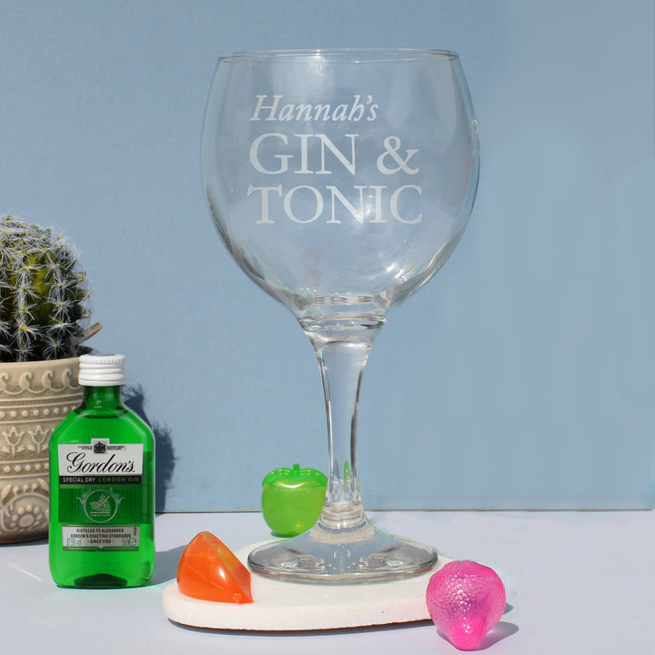 Personalised Gin & Tonic Balloon Glass With Gin Miniature Set - part of the Gifts Finder Personalised Alcohol Gift Sets collection