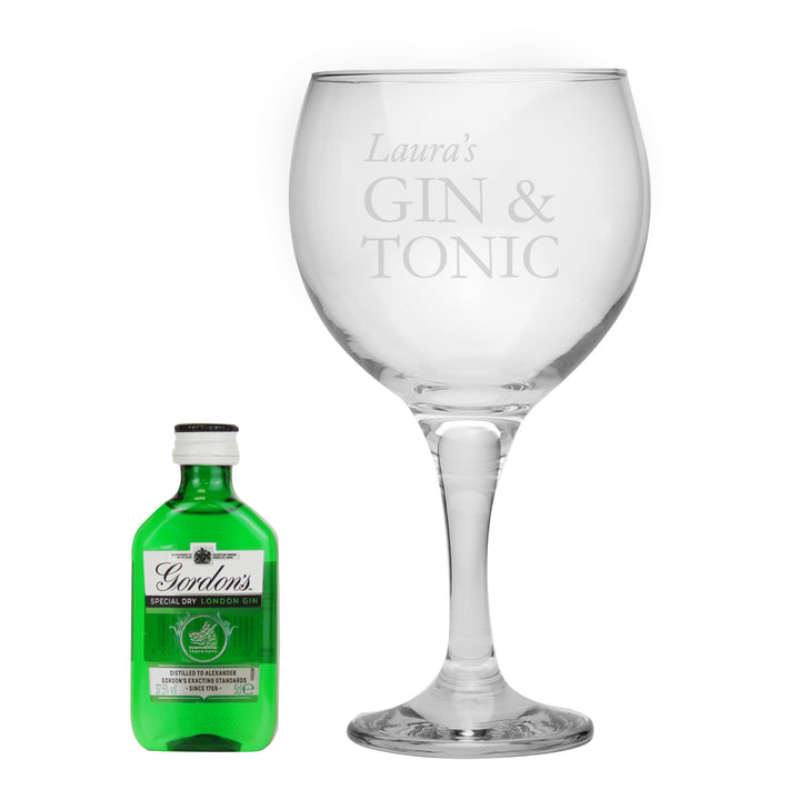 Personalised Gin & Tonic Balloon Glass With Gin Miniature Set - part of the Gifts Finder Personalised Alcohol Gift Sets collection