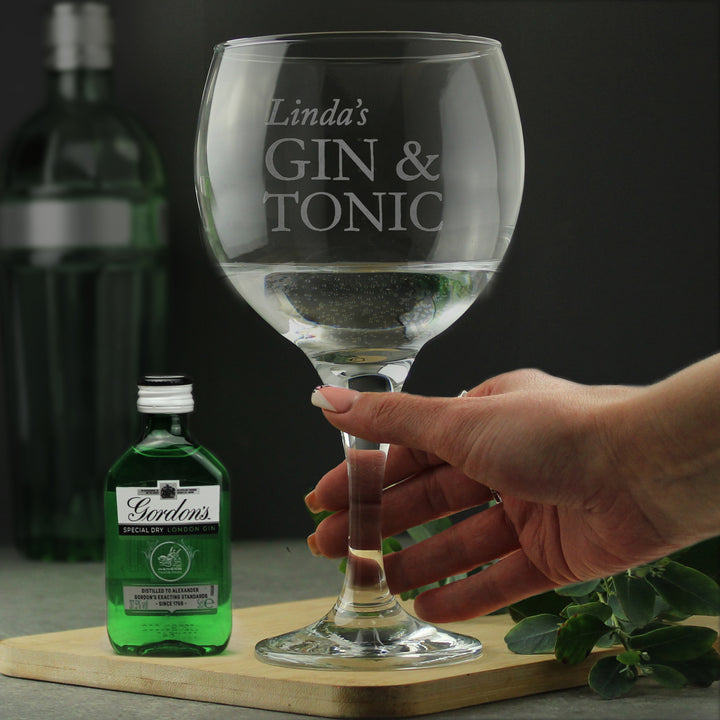 Personalised Gin & Tonic Balloon Glass With Gin Miniature Set - part of the Gifts Finder Personalised Alcohol Gift Sets collection