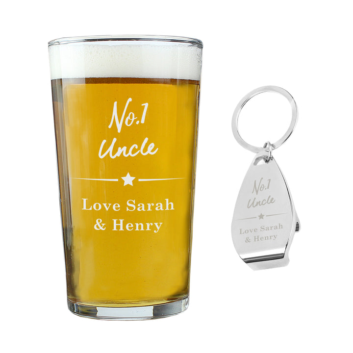 Personalised No.1 Pint Glass & Bottle Opener Set - part of the Gifts Finder Personalised Beer Pint Glasses And Tankards collection