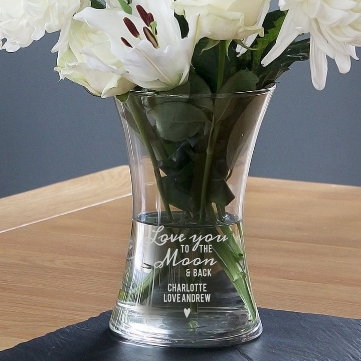 Buy Personalised Love You To The Moon and Back Glass Vase at www.giftsfinder.co.uk