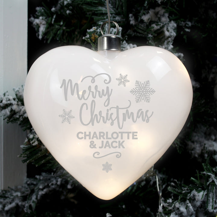 Buy Personalised Merry Christmas LED Hanging Glass Heart at www.giftsfinder.co.uk