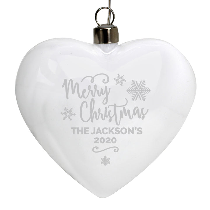 Buy Personalised Merry Christmas LED Hanging Glass Heart at www.giftsfinder.co.uk