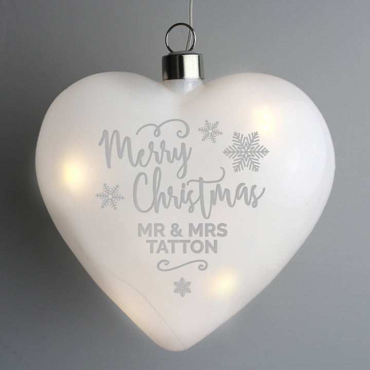 Buy Personalised Merry Christmas LED Hanging Glass Heart at www.giftsfinder.co.uk