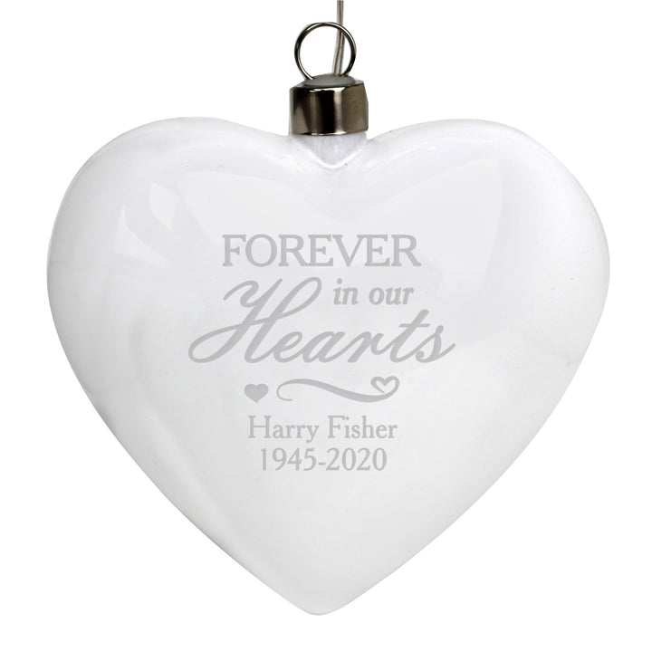 Buy Personalised Forever In Our Hearts LED Hanging Glass Heart at www.giftsfinder.co.uk