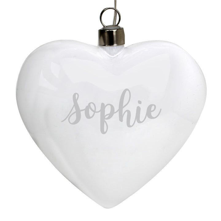 Buy Personalised Name Only LED Hanging Glass Heart at www.giftsfinder.co.uk