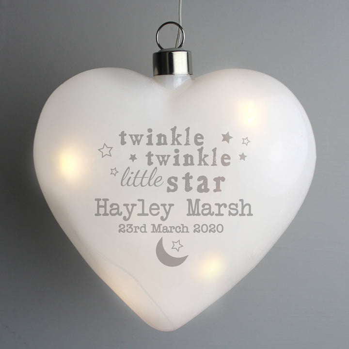 Buy Personalised Twinkle Twinkle LED Hanging Glass Heart at www.giftsfinder.co.uk