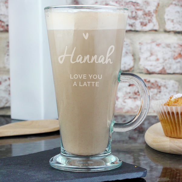 Buy Personalised Heart Latte Glass at www.giftsfinder.co.uk