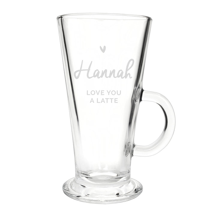 Personalised Heart Latte Glass - part of the Gifts Finder Personalised Latte Cups collection