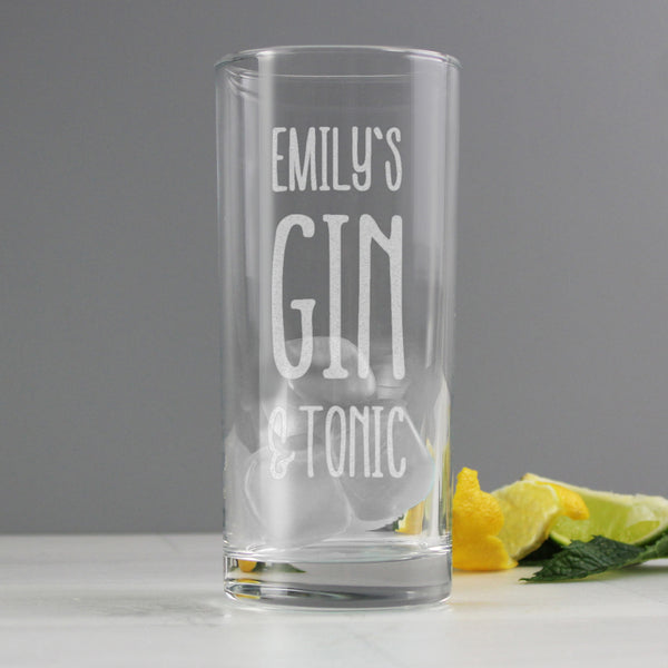 Buy Personalised Gin & Tonic Hi Ball Glass at www.giftsfinder.co.uk