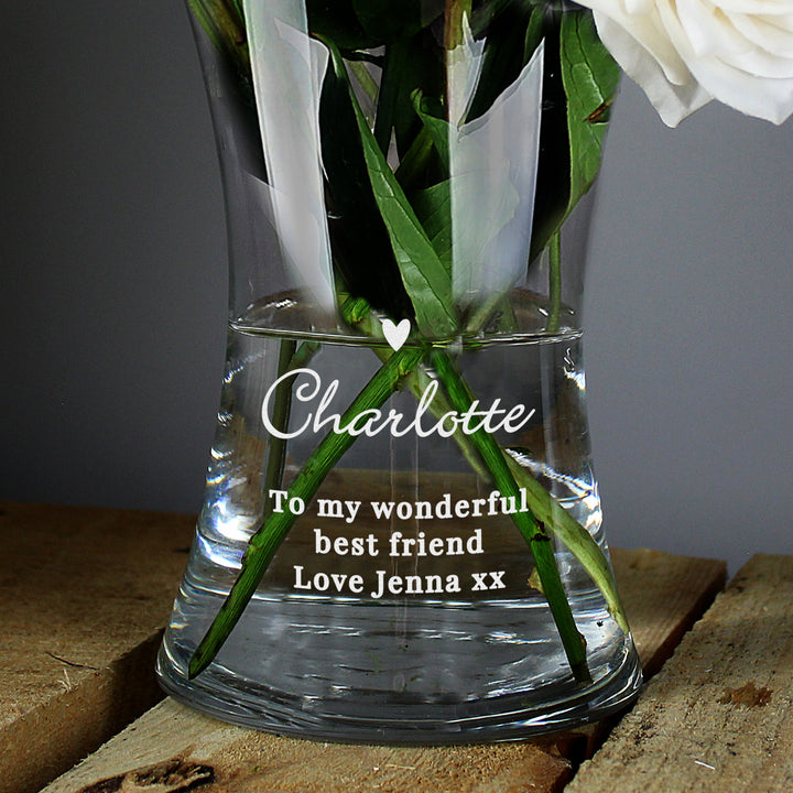 Buy Personalised Love Heart Glass Vase at www.giftsfinder.co.uk