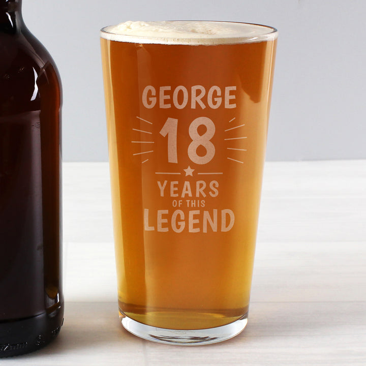 Buy Personalised Years of This Legend Birthday Pint Glass at www.giftsfinder.co.uk