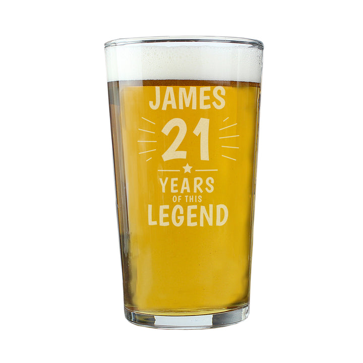 Buy Personalised Years of This Legend Birthday Pint Glass at www.giftsfinder.co.uk