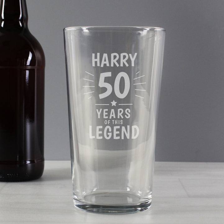 Buy Personalised Years of This Legend Birthday Pint Glass at www.giftsfinder.co.uk