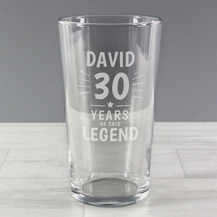 Buy Personalised Years of This Legend Birthday Pint Glass at www.giftsfinder.co.uk