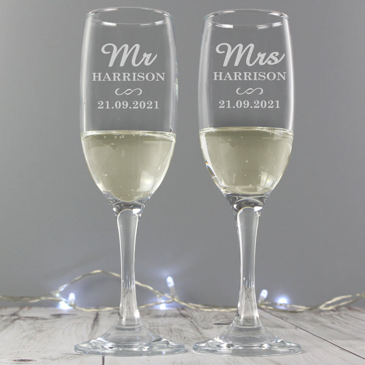 Buy Personalised Mr & Mrs Pair of Flutes at www.giftsfinder.co.uk