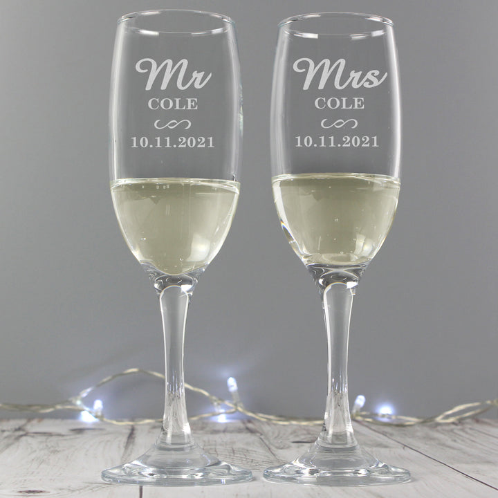 Buy Personalised Mr & Mrs Pair of Flutes at www.giftsfinder.co.uk