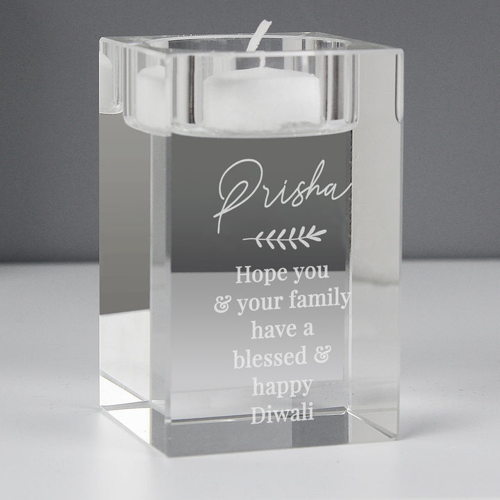 Personalised Leaf Free Text Glass Tea Light Holder - part of the Gifts Finder Personalised Tea Light Holders collection